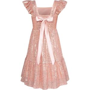 imageGRACE KARIN Girls Sequin Dress Flutter Sleeve ALine Tie Back Sparkly Formal Party Dress for Girl 512YRose Gold
