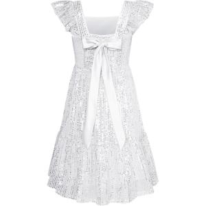imageGRACE KARIN Girls Sequin Dress Flutter Sleeve ALine Tie Back Sparkly Formal Party Dress for Girl 512YSilver
