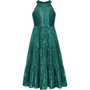 imageGRACE KARIN Girls Sequin Dress Formal Party Elegant Fancy Girls Maxi Long Dress for 514YGreen