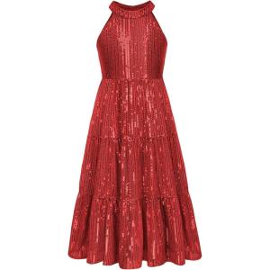 imageGRACE KARIN Girls Sequin Dress Formal Party Elegant Fancy Girls Maxi Long Dress for 514YRed