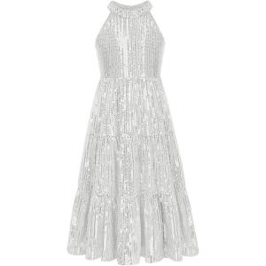 imageGRACE KARIN Girls Sequin Dress Formal Party Elegant Fancy Girls Maxi Long Dress for 514YSilver