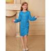 imageGRACE KARIN Girls Long Sleeve Sequin Dress Bodycon 614Y Teen Girl Prom Formal Party Graduation Birthday Pageant DressesLight Blue