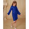 imageGRACE KARIN Girls Long Sleeve Sequin Dress Bodycon 614Y Teen Girl Prom Formal Party Graduation Birthday Pageant DressesNavy Blue
