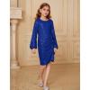 imageGRACE KARIN Girls Long Sleeve Sequin Dress Bodycon 614Y Teen Girl Prom Formal Party Graduation Birthday Pageant DressesNavy Blue