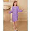 imageGRACE KARIN Girls Long Sleeve Sequin Dress Bodycon 614Y Teen Girl Prom Formal Party Graduation Birthday Pageant DressesPurple
