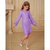 imageGRACE KARIN Girls Long Sleeve Sequin Dress Bodycon 614Y Teen Girl Prom Formal Party Graduation Birthday Pageant DressesPurple