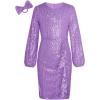 imageGRACE KARIN Girls Long Sleeve Sequin Dress Bodycon 614Y Teen Girl Prom Formal Party Graduation Birthday Pageant DressesPurple