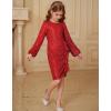 imageGRACE KARIN Girls Long Sleeve Sequin Dress Bodycon 614Y Teen Girl Prom Formal Party Graduation Birthday Pageant DressesRed