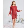 imageGRACE KARIN Girls Long Sleeve Sequin Dress Bodycon 614Y Teen Girl Prom Formal Party Graduation Birthday Pageant DressesRed
