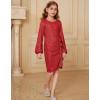 imageGRACE KARIN Girls Long Sleeve Sequin Dress Bodycon 614Y Teen Girl Prom Formal Party Graduation Birthday Pageant DressesRed