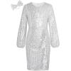 imageGRACE KARIN Girls Long Sleeve Sequin Dress Bodycon 614Y Teen Girl Prom Formal Party Graduation Birthday Pageant DressesSilver