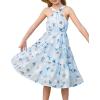 imageGRACE KARIN Girls Off Shoulder Dress Sleeveless Floral Swiss Dots Casual Spring Summer Midi Dress 514YBlue Jacquard
