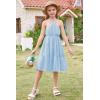 imageGRACE KARIN Girls Off Shoulder Dress Sleeveless Floral Swiss Dots Casual Spring Summer Midi Dress 514YLight Blue