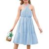 imageGRACE KARIN Girls Off Shoulder Dress Sleeveless Floral Swiss Dots Casual Spring Summer Midi Dress 514YLight Blue
