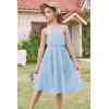 imageGRACE KARIN Girls Off Shoulder Dress Sleeveless Floral Swiss Dots Casual Spring Summer Midi Dress 514YLight Blue