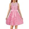 imageGRACE KARIN Girls Sequin Velvet Dress Kid Sleeveless Sparkly Fancy Formal Party Dress with Hairbow Size 614 YearsPink