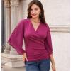 imageGRACE KARIN Summer Tops for Women 2024 Dressy 34 Chiffon Sleeve Wrap Blouses V Neck Business Casual Flowy TopsRose Red