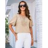 imageGRACE KARIN Women Short Puff Sleeve Casual Summer Elegant Tops Dressy Lace Crochet Crew Neck BlouseKhaki