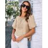imageGRACE KARIN Women Short Puff Sleeve Casual Summer Elegant Tops Dressy Lace Crochet Crew Neck BlouseKhaki