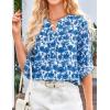 imageGRACE KARIN Womens Summer 34 Sleeve Tops Boho Floral Blouses Dressy Casual Tunic Ruffle V Neck Loose Fit Button up ShirtsBlue Floral