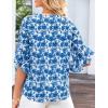 imageGRACE KARIN Womens Summer 34 Sleeve Tops Boho Floral Blouses Dressy Casual Tunic Ruffle V Neck Loose Fit Button up ShirtsBlue Floral
