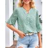 imageGRACE KARIN Womens Summer 34 Sleeve Tops Boho Floral Blouses Dressy Casual Tunic Ruffle V Neck Loose Fit Button up ShirtsGreen