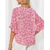 imageGRACE KARIN Womens Summer 34 Sleeve Tops Boho Floral Blouses Dressy Casual Tunic Ruffle V Neck Loose Fit Button up ShirtsPink Floral