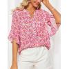 imageGRACE KARIN Womens Summer 34 Sleeve Tops Boho Floral Blouses Dressy Casual Tunic Ruffle V Neck Loose Fit Button up ShirtsPink Floral