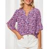 imageGRACE KARIN Womens Summer 34 Sleeve Tops Boho Floral Blouses Dressy Casual Tunic Ruffle V Neck Loose Fit Button up ShirtsPurple Floral