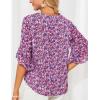 imageGRACE KARIN Womens Summer 34 Sleeve Tops Boho Floral Blouses Dressy Casual Tunic Ruffle V Neck Loose Fit Button up ShirtsPurple Floral