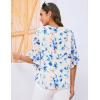 imageGRACE KARIN Womens Summer 34 Sleeve Tops Boho Floral Blouses Dressy Casual Tunic Ruffle V Neck Loose Fit Button up ShirtsWhite and Blue Floral