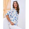 imageGRACE KARIN Womens Summer 34 Sleeve Tops Boho Floral Blouses Dressy Casual Tunic Ruffle V Neck Loose Fit Button up ShirtsWhite and Blue Floral