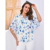 imageGRACE KARIN Womens Summer 34 Sleeve Tops Boho Floral Blouses Dressy Casual Tunic Ruffle V Neck Loose Fit Button up ShirtsWhite and Blue Floral