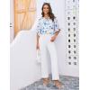 imageGRACE KARIN Womens Summer 34 Sleeve Tops Boho Floral Blouses Dressy Casual Tunic Ruffle V Neck Loose Fit Button up ShirtsWhite and Blue Floral