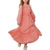imageGRACE KARIN Girls Long Sleeve Fall Dress Kids Ruffle Casual Fashion Long Maxi Dress Size 614Pink