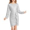 imageGRACE KARIN Girls Long Sleeve Sequin Dress Bodycon 614Y Teen Girl Prom Formal Party Graduation Birthday Pageant DressesSilver