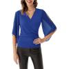 imageGRACE KARIN Summer Tops for Women 2024 Dressy 34 Chiffon Sleeve Wrap Blouses V Neck Business Casual Flowy TopsRoyal Blue