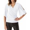 imageGRACE KARIN Summer Tops for Women 2024 Dressy 34 Chiffon Sleeve Wrap Blouses V Neck Business Casual Flowy TopsWhite
