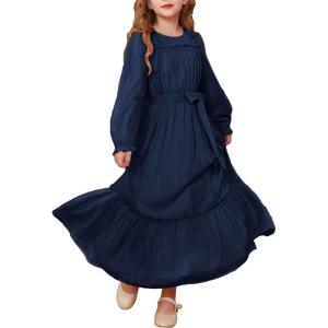 imageGRACE KARIN Girls Long Sleeve Fall Dress Kids Ruffle Casual Fashion Long Maxi Dress Size 614Blue