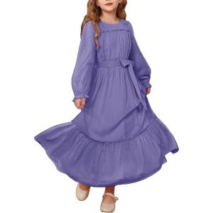imageGRACE KARIN Girls Long Sleeve Fall Dress Kids Ruffle Casual Fashion Long Maxi Dress Size 614Purple