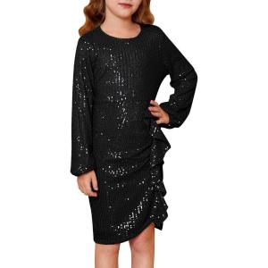 imageGRACE KARIN Girls Long Sleeve Sequin Dress Bodycon 614Y Teen Girl Prom Formal Party Graduation Birthday Pageant DressesBlack