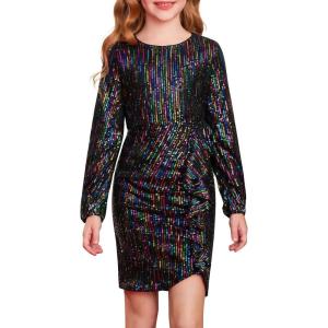 imageGRACE KARIN Girls Long Sleeve Sequin Dress Bodycon 614Y Teen Girl Prom Formal Party Graduation Birthday Pageant DressesBlack Phantom