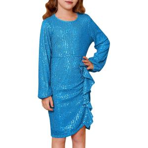 imageGRACE KARIN Girls Long Sleeve Sequin Dress Bodycon 614Y Teen Girl Prom Formal Party Graduation Birthday Pageant DressesLight Blue