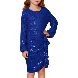 imageGRACE KARIN Girls Long Sleeve Sequin Dress Bodycon 614Y Teen Girl Prom Formal Party Graduation Birthday Pageant DressesNavy Blue