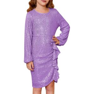 imageGRACE KARIN Girls Long Sleeve Sequin Dress Bodycon 614Y Teen Girl Prom Formal Party Graduation Birthday Pageant DressesPurple