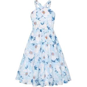 imageGRACE KARIN Girls Off Shoulder Dress Sleeveless Floral Swiss Dots Casual Spring Summer Midi Dress 514YBlue Jacquard