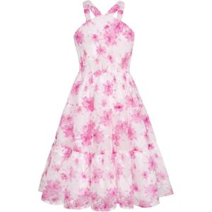 imageGRACE KARIN Girls Off Shoulder Dress Sleeveless Floral Swiss Dots Casual Spring Summer Midi Dress 514YHot Pink Jacquard