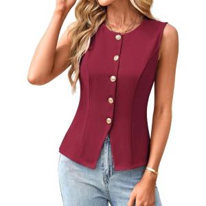 imageGRACE KARIN Summer Sleeveless Blazer Vest for Women Dressy Suit Vest Tank Tops Business Button Down Tshirts Office ShirtWine Red