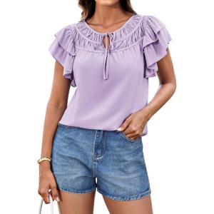 imageGRACE KARIN Womens Ruffle Sleeve Tops 2025 Summer Shirts Drawstring Pleated Dressy Casual BlousePurple