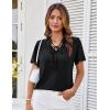 imageGRACE KARIN 2025 Womens Lace Elegant Tops Tie V Neck Short Sleeve Shirts BlouseBlack